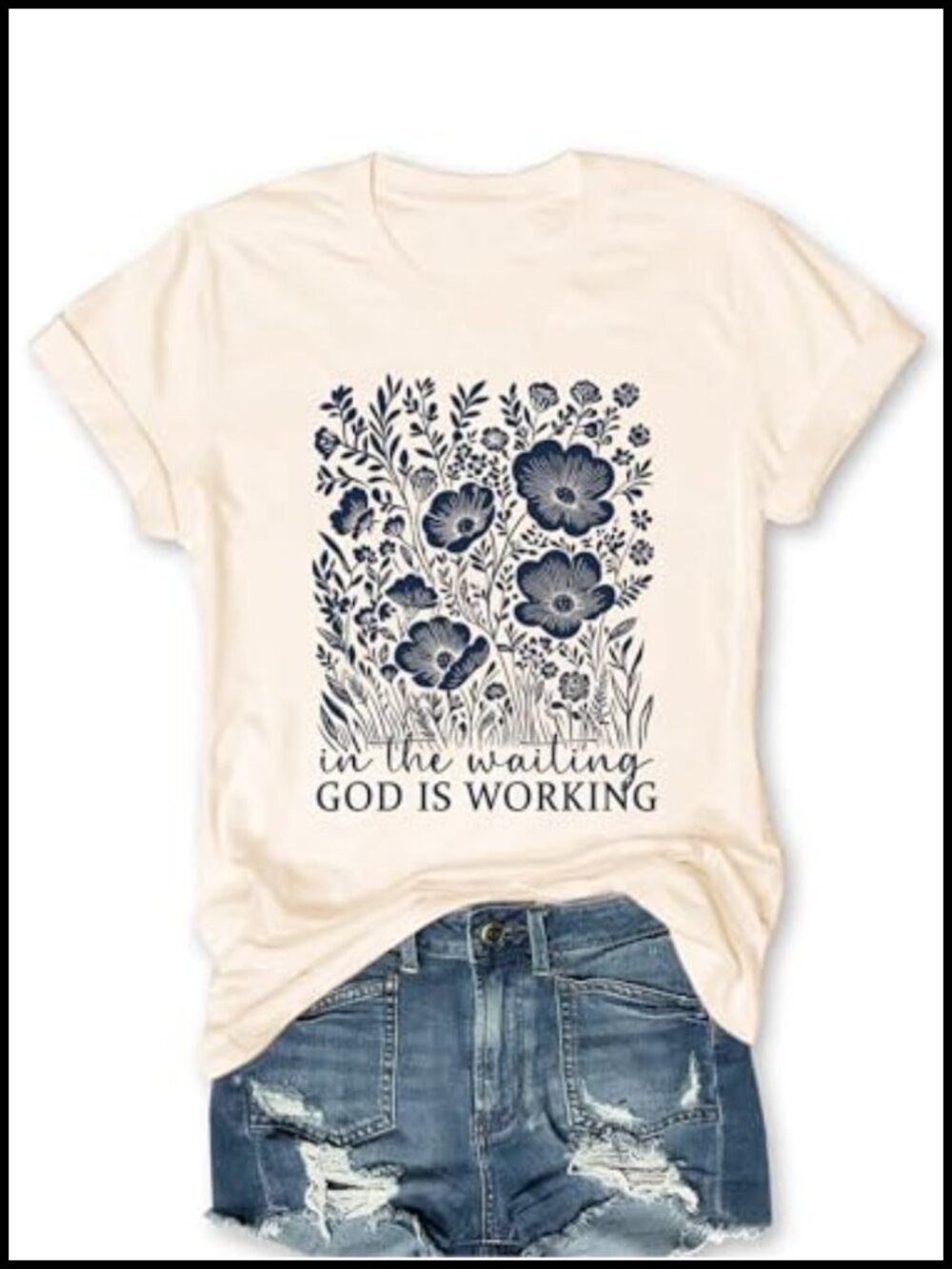 PAEFT Christian Faith Graphic Tee Floral Cotton Blend T-Shirt
